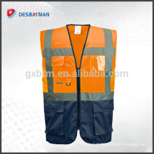 Gilet de sécurité de construction de couleurs mélangées par coutume 2 avec des bandes réfléchissantes EN20471 et des vêtements de travail de sécurité de tirette